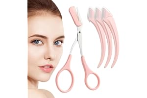 MUYAPAY 4 Stücke Augenbrauenschere, Rosa Augenbrauenstrimmer Augenbrauenschere mit Augenbrauenkamm Augenbrauen Rasierer Manueller Rasierer zur Haarentfernung Schminkwerkzeuge,Geeignet für Make-up, Schönheit