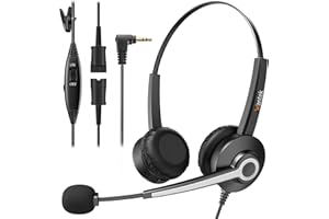 Wantek Cuffie Telefono Cordless Binaurale con Microfono a Cancellazione del Rumore, Auricolare Ufficio per Polycom Siemens Gigaset Cisco Linksys SPA Telefoni Fisso con Jack da 2,5 mm(682QJ25D)