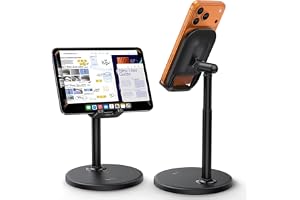 Lamicall Ställ för telefonsskrivbord Justerbar - [Justerbar höjd & vinkel] Bordsstativ för med stabil metallbas, Universalstativ för iPhone/Android och 4-10" &