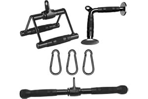 DYNASQUARE Cable Attachments for Home Gym, LAT Pulldown Equipment, Weight Machine Accessories, Straight Pull Down Bar, V Bar, Tricep Rope, Revolving Row Handle, Stirrup Handle