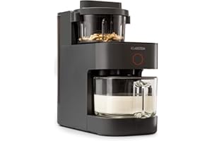 Batidora de pie Klarstein con 300 y 1250 vatios de potencia calorífica, para preparar leche vegetal y batidos, con tecnología de calentamiento de 360°, 30.000 rpm, pantalla táctil, negro