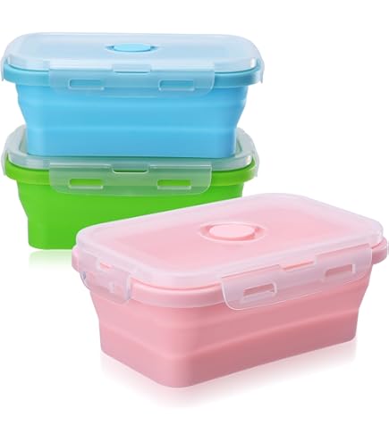 TIANYI-® Lot De 2 Boîtes à Déjeuner Pliables 900 Ml En Silicone Platine Resistant A La Chaleur Et Au Froid Anti Fuite Passe Au Lave Vaisselle Gris