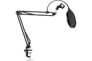 NEUMA Professioneller Mikrofonständer mit Popschutz Schwerlast Mikrofon Aufhängung Scherenarm Ständer und Windschutzscheibenmaske Blue Yeti Snowball für Aufnahmen, Rundfunk, Mikrofonarm