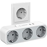 TESSAN Ladron Enchufes USB, 5 en 1 Enchufe Múltiple con 3 Tomas de Corriente, Triple Cargador Multiple Compatible con Phone, 