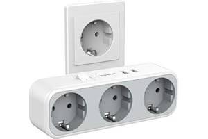 TESSAN Ladron Enchufes USB, 5 en 1 Ladron 3 Enchufes, Ladron Enchufes Plano con 3 Enchufes y 2 Puertos USB, Ladrones Enchufes
