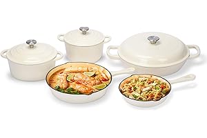 GFTIME Zestaw naczyń z żeliwa emaliowanego z powłoką nieprzywierającą - 8-częściowe garnki i patelnie z pokrywką, patelnia, zestaw holenderskiego piekarnika do wszystkich typów kuchenek, biały