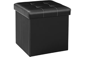 Bonlife Baúl Piel Sintetica Cajas Almacenaje Muebles de Salon Mesillas Noche Grande Banco Plegable Juguetes Mantitas para Sofa Negro 32x32x32cm