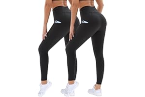 DDOBB 2er Pack Sport Leggings Damen High Waist Sportleggins Damen Lang Mit Taschen Gym Leggins Blickdicht Schwarz Sporthose Elastische Bauchweg Yogahose Fitness Laufhose
