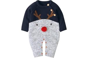 Geagodelia Carino Natale Maglioni Cappotto da Neonati Unisex Manica Lunga Pagliaccetti Lavorati a Maglia Tuta Renna Abiti Complessivi 0-18 Mesi da Bambini