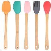 Promosyonca Silikon Spatula ve Fır&ccedil;a Seti, 5 Par&ccedil;a, Karışık Renkli, Bambu Saplı