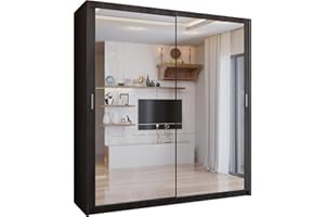 SLIDING WARDROBE 4U Double Mirror Sliding Door Wardrobe with LED LIGHT 90/120/150/180/203 (Wenge, 120cm)