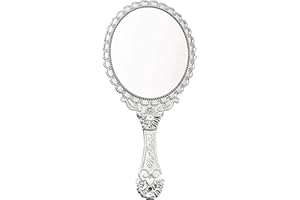 Chyuxinda Retro Griff Spiegel Handspiegel Tragbarer Kosmetikspiegel für Friseur Make Up Zubehör (Silber)