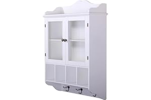 DESIGN DELIGHTS Szafka ścienna w stylu dworkowym Lotta | antyczna biel, 4 półki, szklane drzwi | Shabby Chic, regał