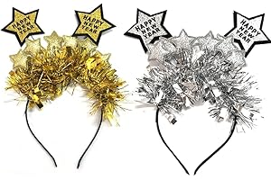 Dusenly 2026 Happy New Year Headband Tiara Gold Silver Glitter Star Sequins Hairband for 2026 New Year Party Decorations