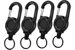 ROSYLEVE Smycz na klucze, wysuwana, 4 sztuki, zwijany breloczek do kluczy z karabińczykiem 60 cm, kółko na klucze, klips do paska i uchwyt na karty, linka stalowa, dowód osobisty na klucze, uchwyt na