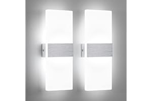 Lightsjoy 2 Piezas Lámpara de Pared Interior 12W Acrílico Apliques Pared LED Moderna,Hacia Arriba Hacia Abajo Iluminación Interior para Decoració para Dormitorio Salón y habitación, Blanco Frío