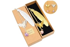 2 Juegos de Marcadores de Plumas de Metal con Colgantes de Mariposa, TOLOYE Marcadores de Libros Hechos a Mano,Marcadores Perfectos para Mujeres Amigos Estudiantes Lectore