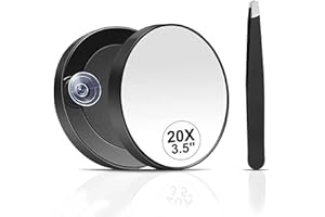 LARFRAECY Espejo de Aumento de 15 aumentos,como Espejo de Viaje para depilar Cejas con para cejas,Espejo de Aumento ventosas,Kit de Espejo de Aumento y Pinzas,Espejo de Maquillaje de Viaje portátil (20X)