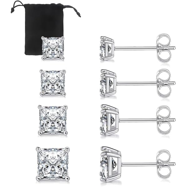 Orecchini a lobo da donna in argento sterling 925 con zirconi quadrati