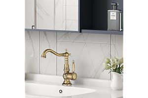 Rozin Bathroom Basin Tap Antique Brass Single Handle Swivel Spout Vanity Deck Mounted Tap