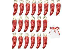 YUVKIN 20 Pezzi Ciondoli di Peperoncino Rosso, Mini Piccolo Smaltato Peperoncino Rosso, Ciondoli in Lega Smaltata a Forma Peperoncino, Bomboniere Laurea, Cornetto Portafortuna