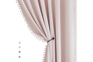 Treatmentex Cortinas de Color Rosa Medio Opacas de 137 cm, Paneles de Cortina con Pompones Rosas para oscurecer la habitación del bebé, Cortinas térmicas para niñas y bebés, 2 Unidades
