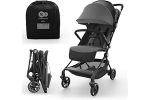 Kinderkraft NEBO Kabinbuggy ultralätt, enhandsvikmekanism, handbagage mått 51 × 43 × 21 cm, står självständigt, axelrem + transportväska, platt liggposition, 5-punktsbä