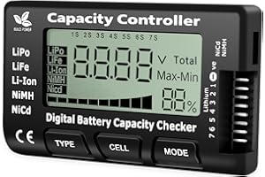 Digital Batterie Kapazität Checker,QIQIAZI Autobatterie Tester, Digitaler Batteriekapazität Spannungsprüfer Controller Tester für LiPo/Life/Li-Ion/NiMH/Nicd