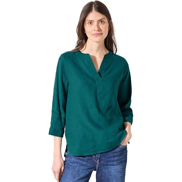 CECIL Damen Tunika Bluse – Jacquard-Stoff, Mit Geschlitztem Ausschnitt & Bändern, 3/4-Ärmel, Aus Modal-Polyester – Leicht & Luftig, Perfekt Für Den Sommer