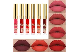 Nouveau BEAUTY GLAZED set de 6 rouges à lèvres mattes, sans transfert, Vegan et Cruelty Free, Camaïeu de rouges léger à intense, Rouges à lèvres hyper pigmentés