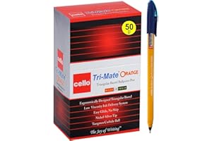 Cello Ballpoint Blue Pen Tri-Mate Orange Ball Pen Medium Point Biro, Pack of 50 Blue Pens,Ball Point Pens; Ideal for School, Work, Home stationary supplies (packaging may vary)