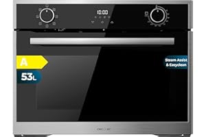 Cecotec Einbaubackofen 45 cm hoch Bolero Hexa M224500 Edge A. 2600W, 53L Kapazität, 7 Funktionen, Grill, Umluftgrill, Konvektion, Auftauen, Dampfbasis X2, Steam EasyClean, Steam Assist