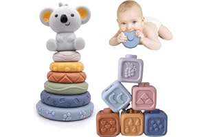 Lixiin 13 Pezzi Giocattoli Impilabili con Anelli, Squeeze Dentizione Giocattolo per Bambini, Torre di Impilamento, Giocattolo Natale Regalo per 6 12 18 Mesi (TT547)