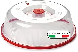 Snips Campana Coperchio para Schizzi, Contenitore per Microonde, Campana Microonde, Colore Trasparente e Rosso,Made in Italy, 0% Bpa 0% Phlatati