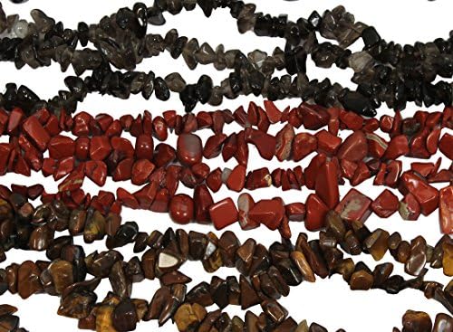 Semi Precious Gemstone Chips - 3 String pack - Red Jasper-Smoky Quartz-Tiger's Eye