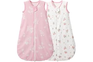 Duomiaomiao Baby sovsäck 2-pack, 1,0 tog sovsäck, sovsäck 100 % bomull året runt babybärbar filt unisex småbarn nyfödd sovsäc