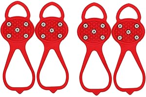 FRENAKI 2 Pairs Non Slip Gripper Spike, Ice Cleats Crampons with 5 Anti Slip Studs, Adults Kids Universal Snow Grippers Traction, Anti Slip Rubber Grips for Shoes and Boots