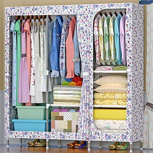 LI JING SHOP - Cloth wardrobe Pull the curtain section metal frame Assembly Wardrobe Pole High capacity storage W126 × D45 × H165cm ( Color : Printing -4 )