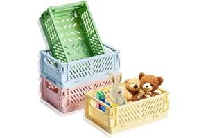 HALOULENI Mini Storage Baskets Foldable Plastic Basket Desk Crates Storage Box Stackable Table Basket Organizer for Classroom Bedroom Bathroom Office (Small 4pcs)