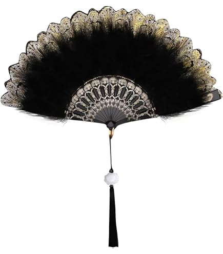 GLOCALCUL Éventail à plumes de style vintage années 1920 - Éventail pliable en plumes de marabout pour costume, spectacle, danse, fête, mariage, séance photo, Halloween, rose