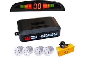 Aiuphing sensores aparcamiento coche, universal 4 sensores asistentes de aparcamiento con pantalla de color LED, kit de alarma de audio de marcha atrás (Plata)