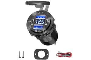 IRZAKI Usb Car Charger Socket 12v Usb Socket 40W PD Type C & 36W QC3.0 Fast Charge USB Charger Socket with Voltmeter for Car Boat Marine Truck Golf RV Motorcycle