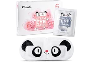 Chillife 5+1 Mascara de ojos con fragancia a rosas I Antifaz cálido para relajación, spa, bienestar I Ideal para ojos secos, hinchados y ojeras I Mascara de vapor con diseño de panda