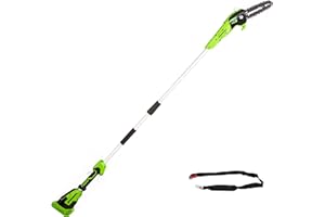 Greenworks G40PSF Cordless Pole Saw, 20cm Bar Length, 8m/s Chain Speed, 3.64kg, Auto-Oiler, 80ml Oil Tank, 2.58m Pole Reach WITHOUT 40V Battery & Charger, 3 Year Guarantee