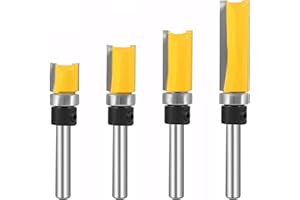 KEWAYO 4 Pz Fresa a Taglienti Diritti 1/4" Shank con Cuscinetto Set per Rifilare e Lavorazione del Legno 6.35mm, Fresa per Scanalature e Frese Dritte