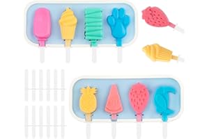 OBCARN 2 Piezas Moldes Para Helado, tapa de DIY de dibujos animados de silicona, adecuado para niños y adultos, molde de hielo de agua contiene 12 tallos de helado reutilizables, sin BPA