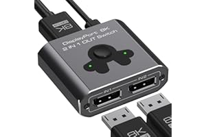 FQUANMAP Displayport Switch 2 in 1 Out 8K60Hz 4K144Hz displayport switcher for TV, monitor, laptop, PC, projector, etc (Unidirectional)