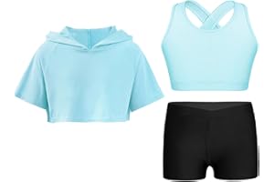Alvivi Ensemble De Sport Danse Enfant Fille Sweat à Capuche Manches Courtes Haut Et Short De Sport Fitness Gymnastique 5-16 Ans