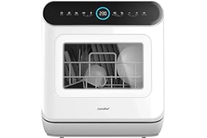 COMFEE' Mini Dishwasher Countertop Dishwasher 3 Place Settings 6 Programs, Freestanding, Touch Control, LED Display, Delay Start and Off-peak Wash Function - White