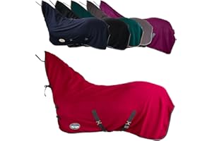 ‎MARENGOS Marengos - Abschwitzdecke Economic mit Halsteil | Pferdedecke m. Kreuzgurt, Metallverschluss, Schweifkordel | atmungsaktive Fleecedecke | Pferde-Outdoordecke | Pferde Zubehör in Granatapfel | 145cm